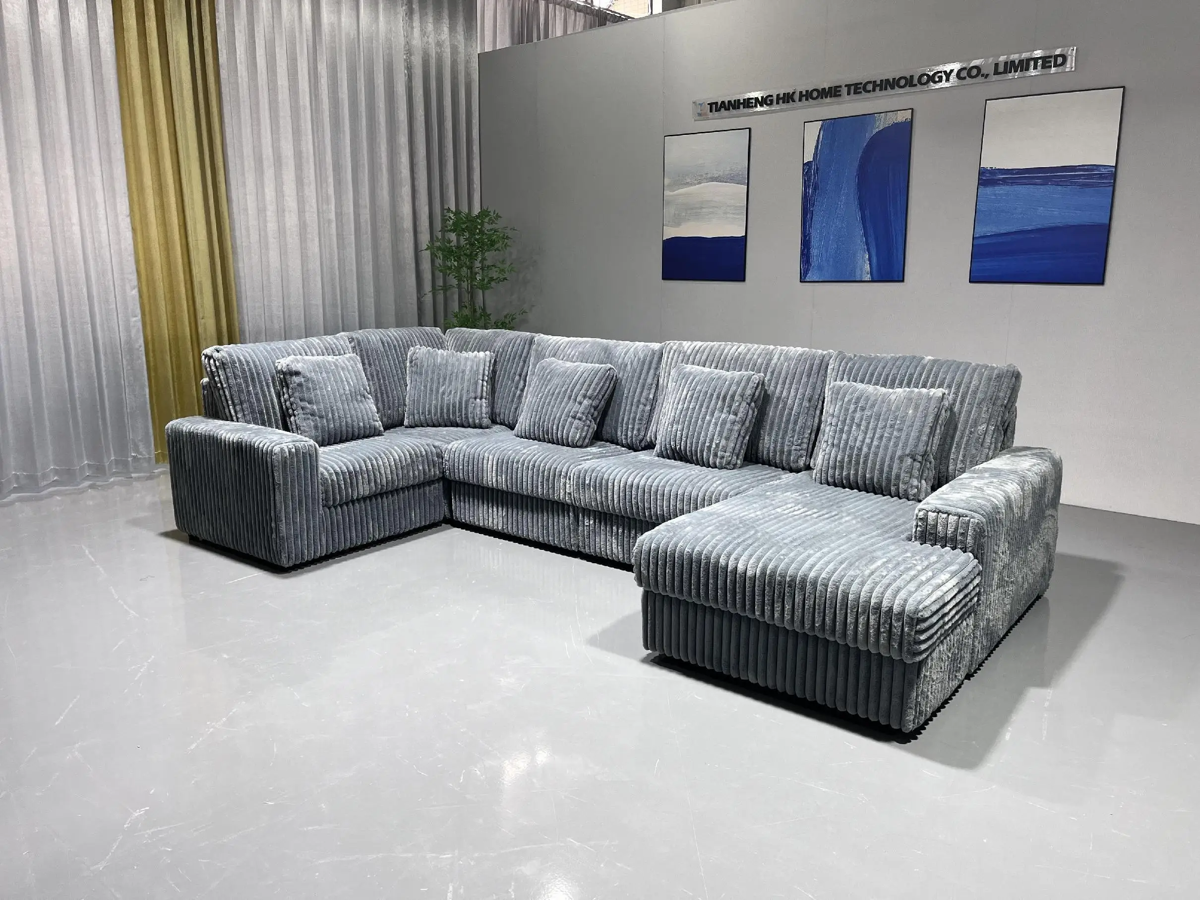 # Modern White Corduroy Fabric Modular Corner Chaise Lounge Wood Frame Sectional Sofa Set with Ottoman