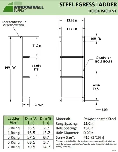 Steel Window Well Ladder (3-Rung, White)