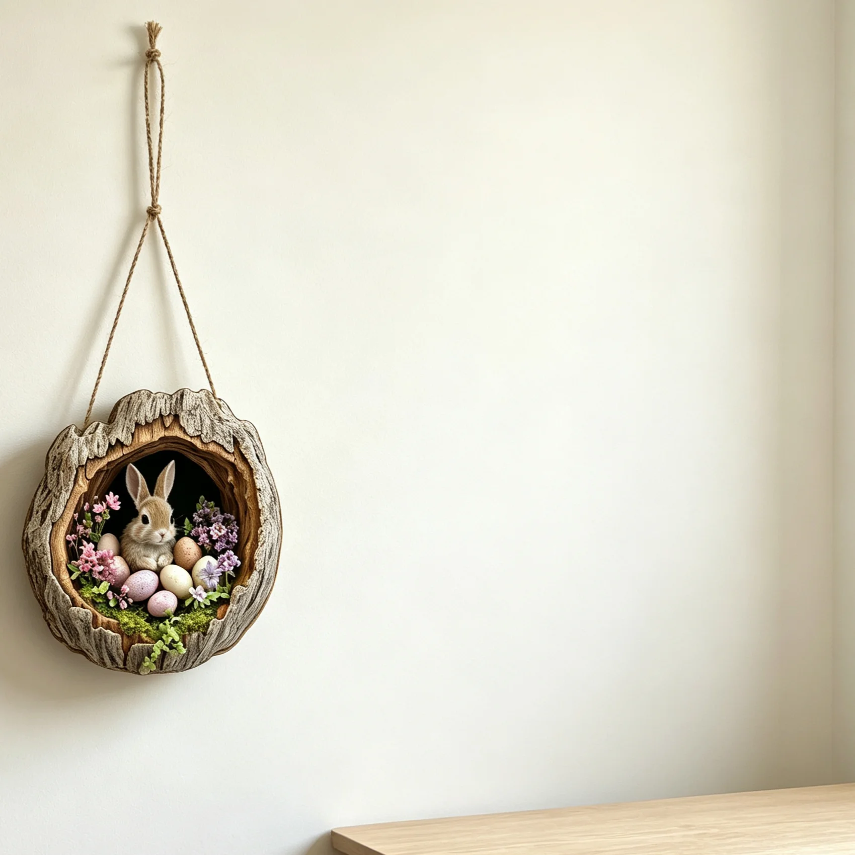 Easter Tree Hole Rabbit Wooden Hanging Sign, Vintage Spring Bunny Wall Hanging Decor, 2D Printed Poplar Plywood Ornament for Home Front Door, 5mm Thickness