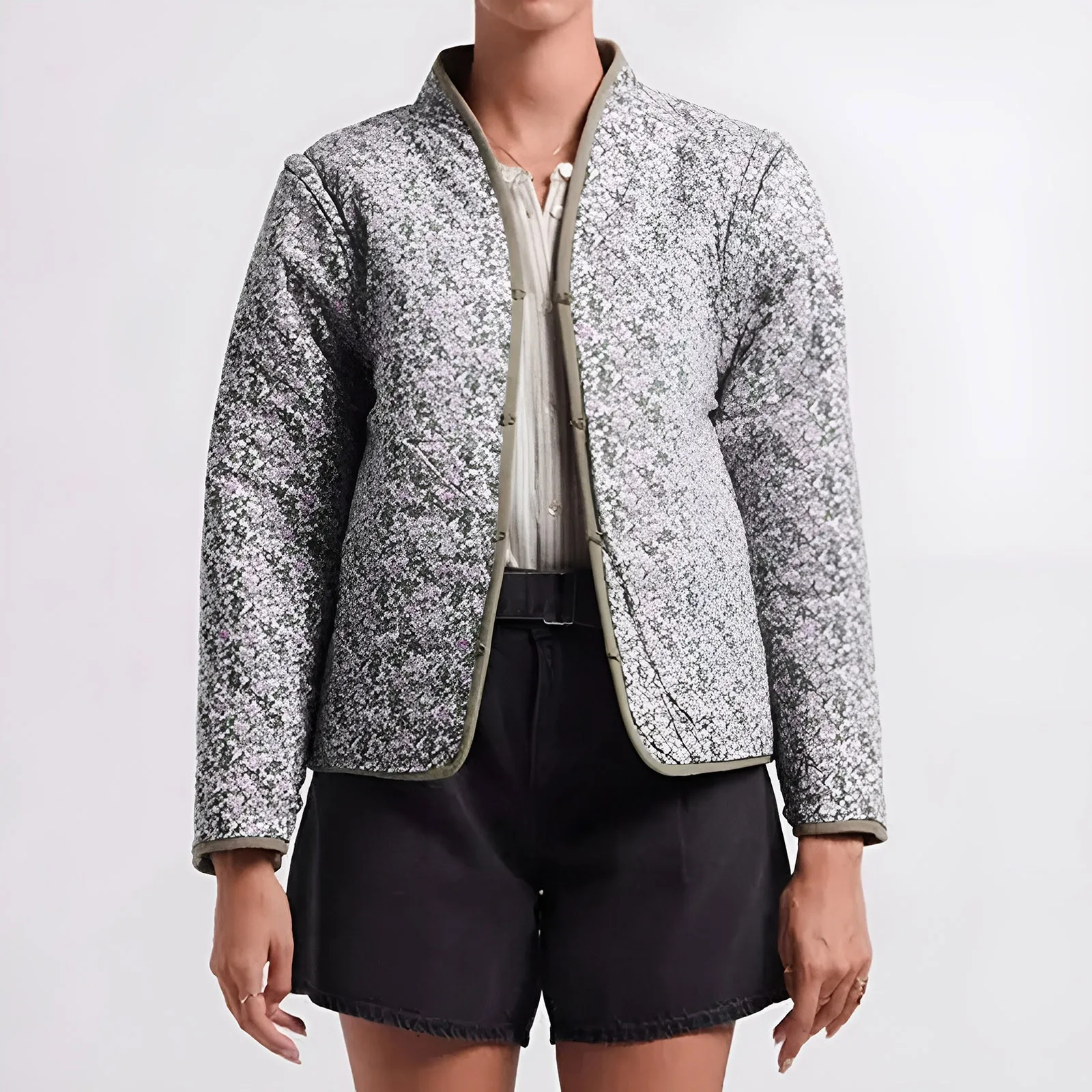 Chaqueta acolchada corta de algodón para mujer, cárdigan ligero con estampado Floral, ropa de calle, Parkas acolchadas