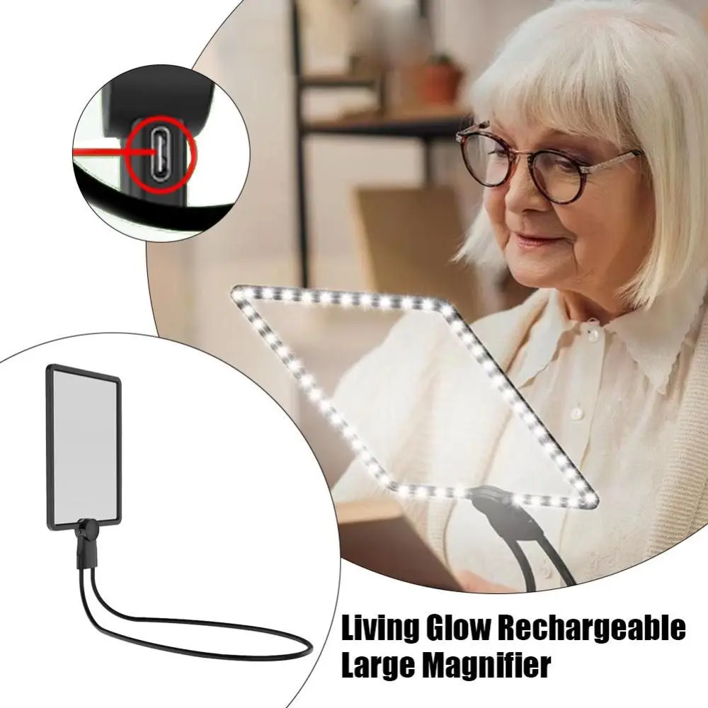 Hands Free Book Reading Magnifier with Ultra-Bright LEDs Flexible Large Page Magnifier Rechargeable