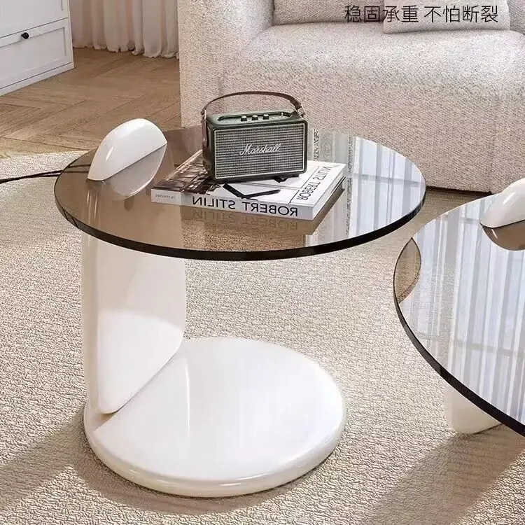 Round Coffee Table Living Room Furniture Small Household Light Luxury Modern Tea Tables Simple Creative Tempered Glass Mesas