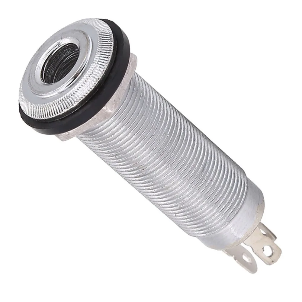 2pcs ​Threaded Cylinder Output Jack Plug​ ​1/4 Inch ​Silver/Black ​Guitar Bass Jack​ ​3 Pins​ Flush Mount​ ​Cylinder Jack ​