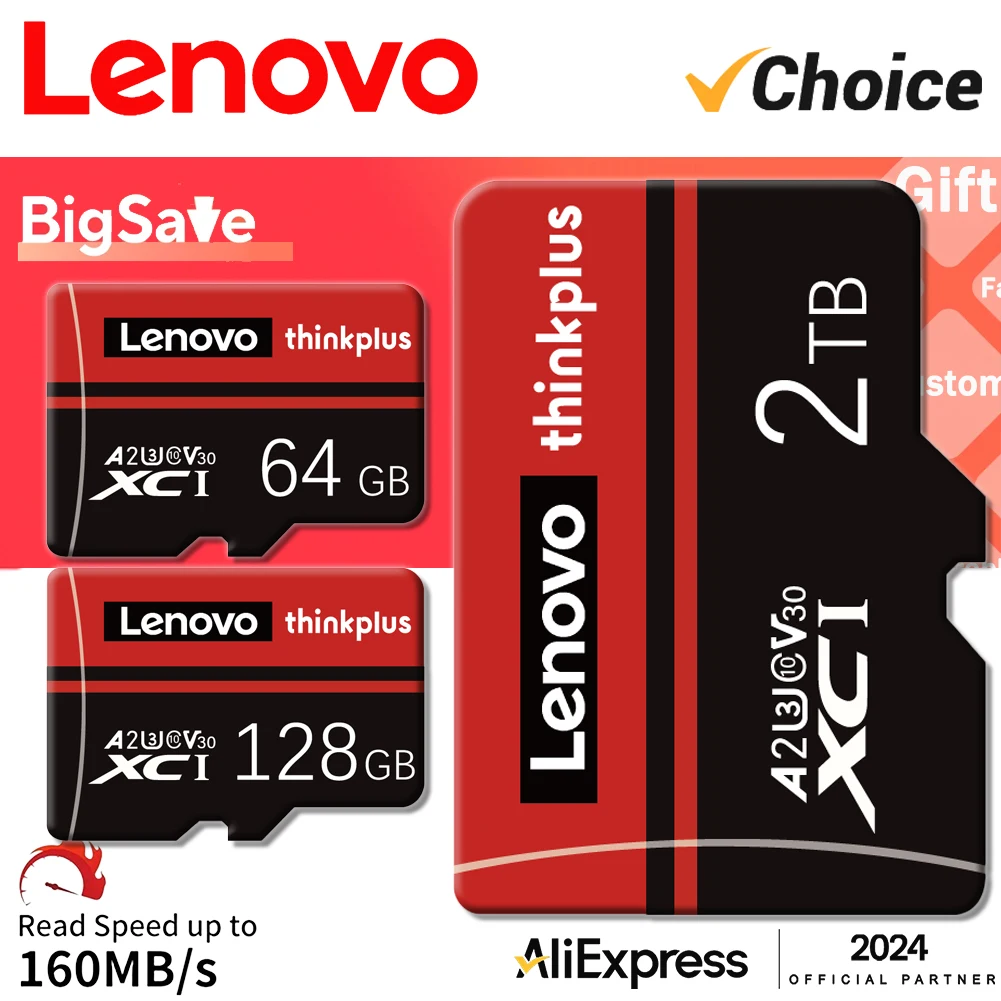 Lenovo 2 ТБ Micro TF/SD-карта класса 10 SD-карта 1 ТБ 256 ГБ SD-карта 128 ГБ 512 ГБ Карта памяти Бесплатная доставка камер/планшетов/дрона