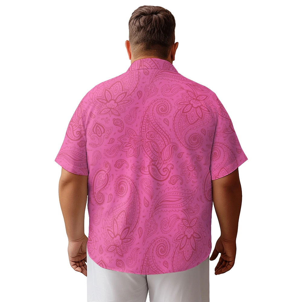 Fun pink Love skeleton hand print men's casual short-sleeved Polo shirt summer baggy large size lapel thin T-shirt top