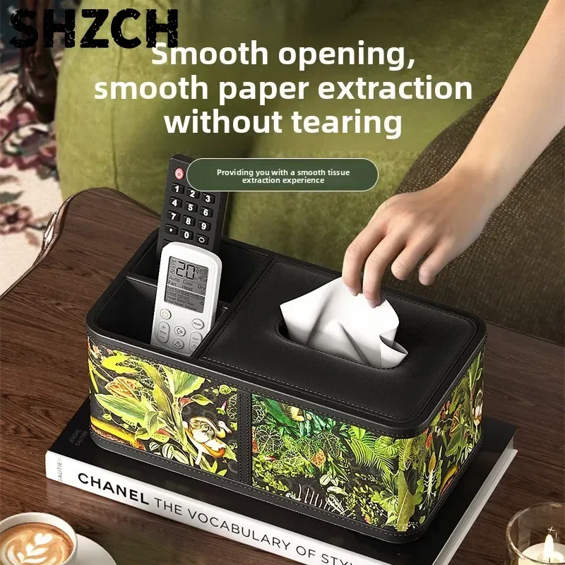 Retro green forest pumping carton household living room coffee table storage box light luxury  style tissue box high value