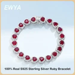 EWYA 2023 New In Real S925 Sterling Silver Full Ruby Link Bracelet for Women Lab Grown Gemstones Bracelets Party Fine Jewelry