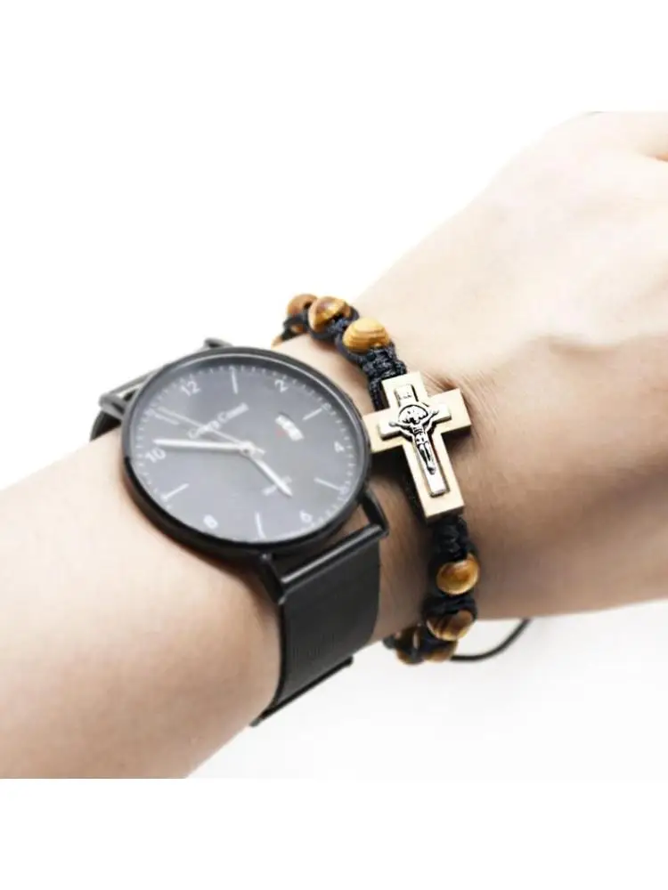 ​Benedic Rosary Bracelet With Crucifix Made Of Pine Alloy Weaving Kn