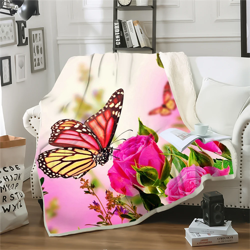 CLOOCL Fashion Blanket Plant Cherry Blossom Butterfly 3D Printed Throw Blankets Child Adult Nap Portable Quilts for Sofa 5 Size