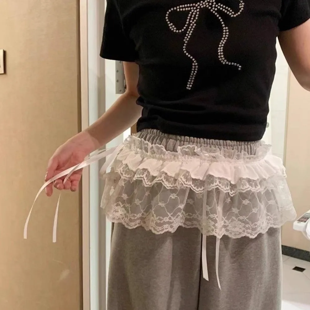موضة Y2k الدانتيل تنورة صغيرة لوليتا تنورة قصيرة الشاش تقليم بعقب الستار تنورة الدانتيل متابعة تكدرت حافة تنورة النساء