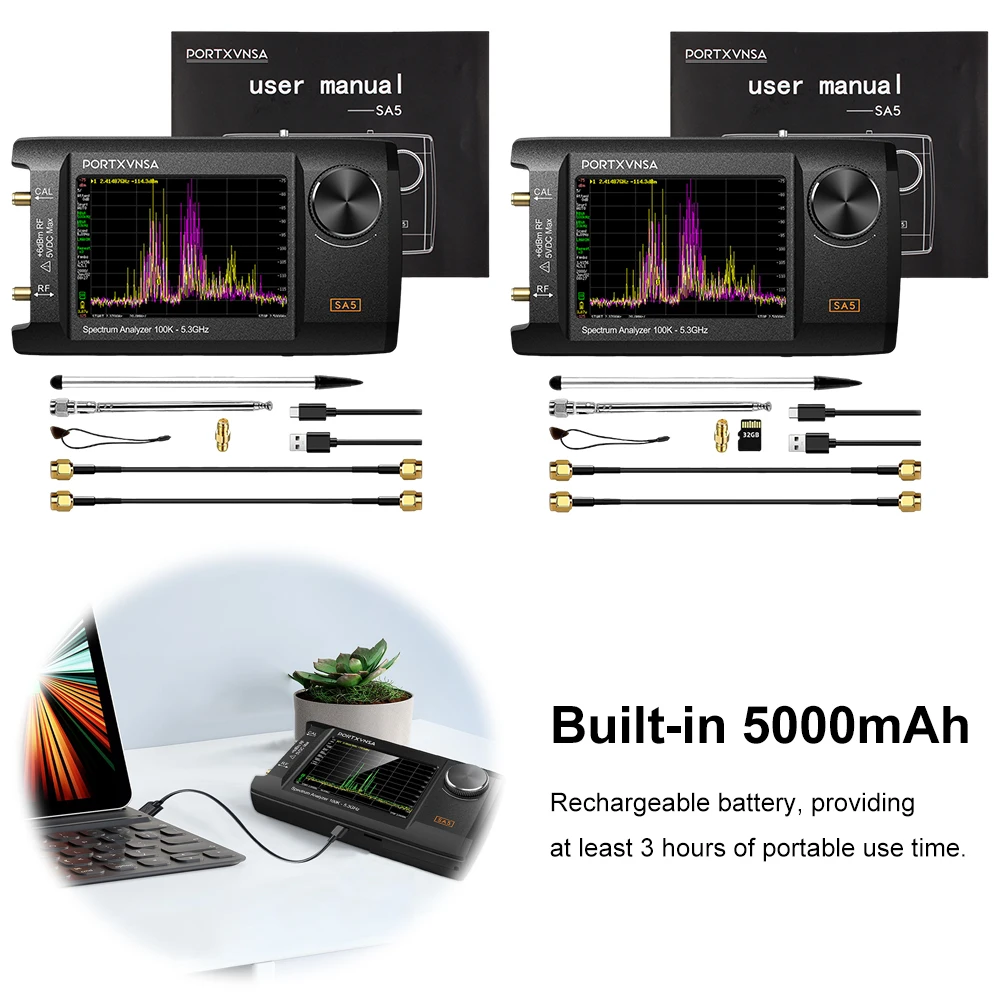 Spectrum Anslyzer 2 In 1 Signal Generator 4.0 Inch Handheld Spectrum Anslyzer 100kHz To 5.3GHz 5000mAh Battery with 32GB Card