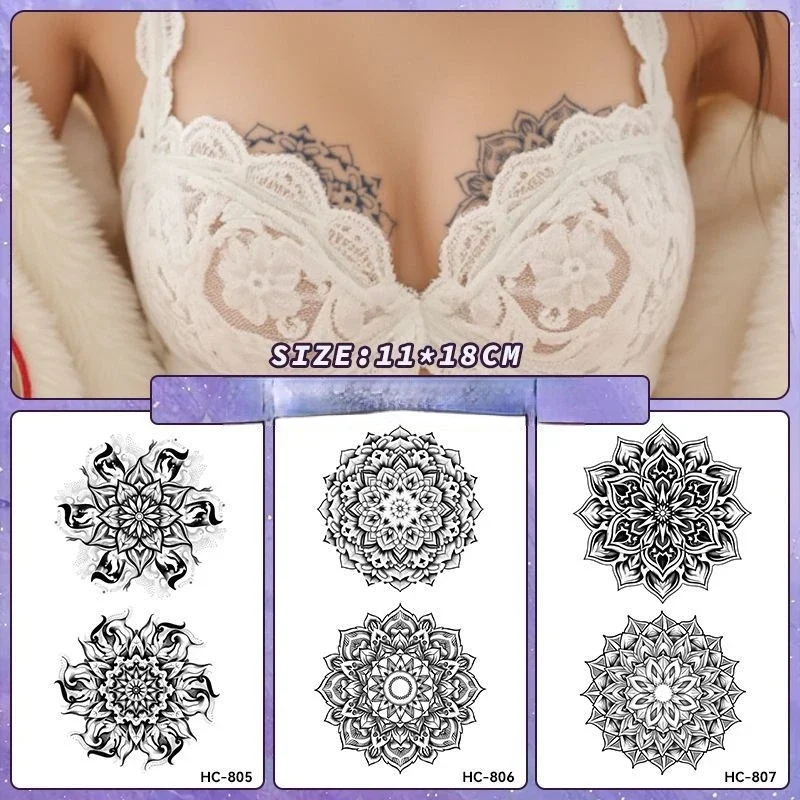 عصير عشبي للثدي وشم مؤقت نمط الداتورة مقاوم للماء ومضاد للعرق غطاء الحلمة ملصق وشم مزيف يحفظ لمدة 15 يومًا #4