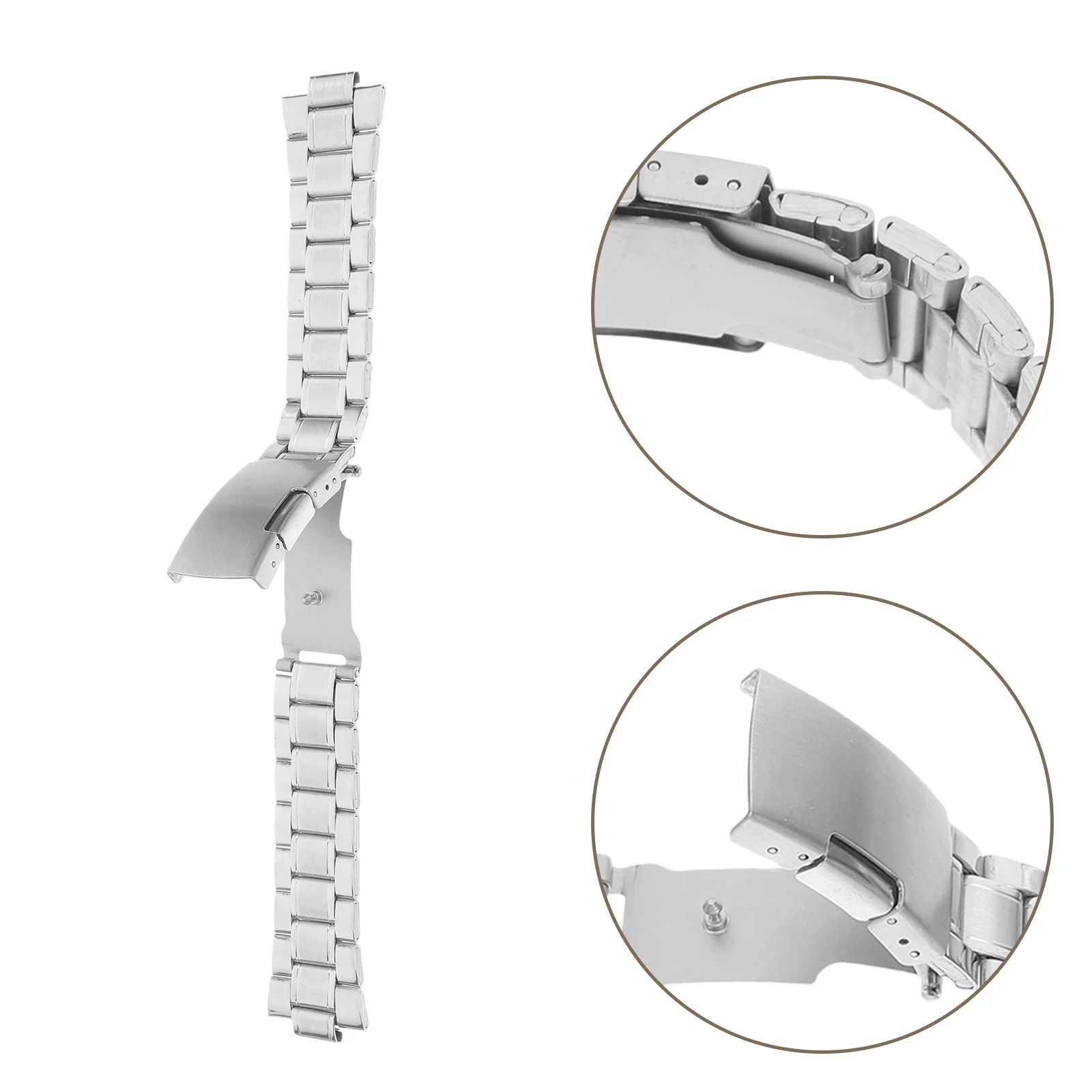 

22Mm Stainless Steel Band Curved Ends Metal Strap For Men, Single-Side Folding Clasp, Durable Replacement Bracelet, Watch Bands