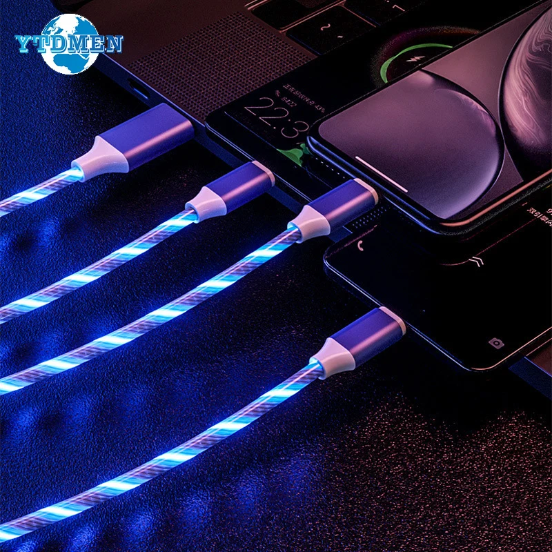 Glowing USB Cable For iPhone 14 13 Pro Max Type C Phone Charging Wire LED Lighting Micro USB Charger Cord For Huawei P40 Xiaomi