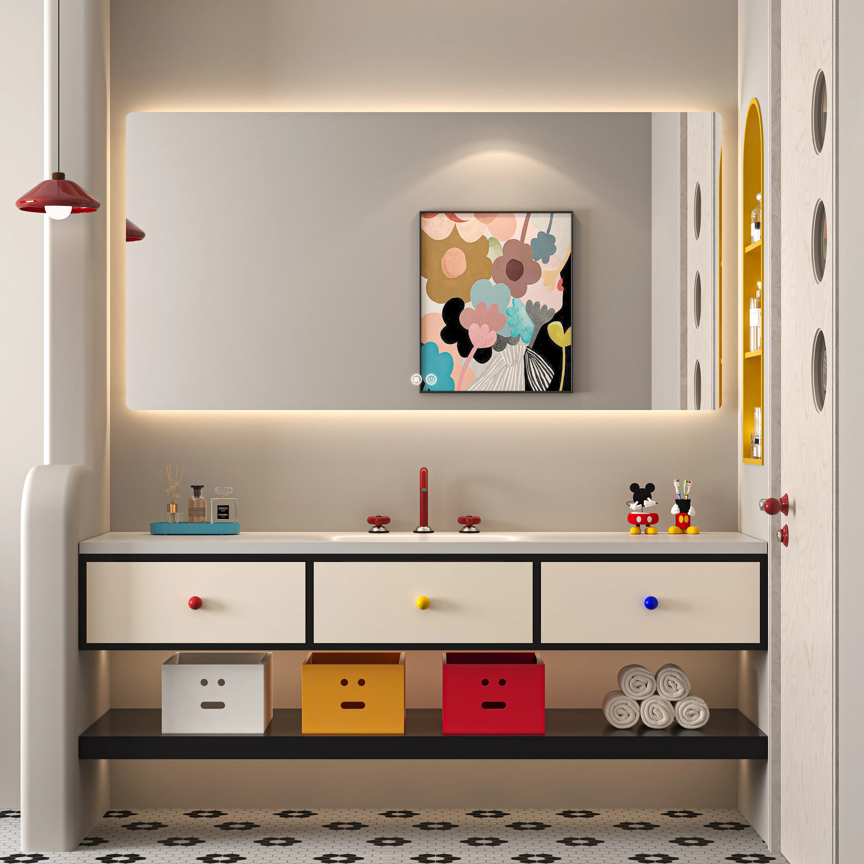 HV-Designer-style Shower Room Waterproof Solid Wood Cabinet with Sink and Smart Mirror Bathroom Cabinet*