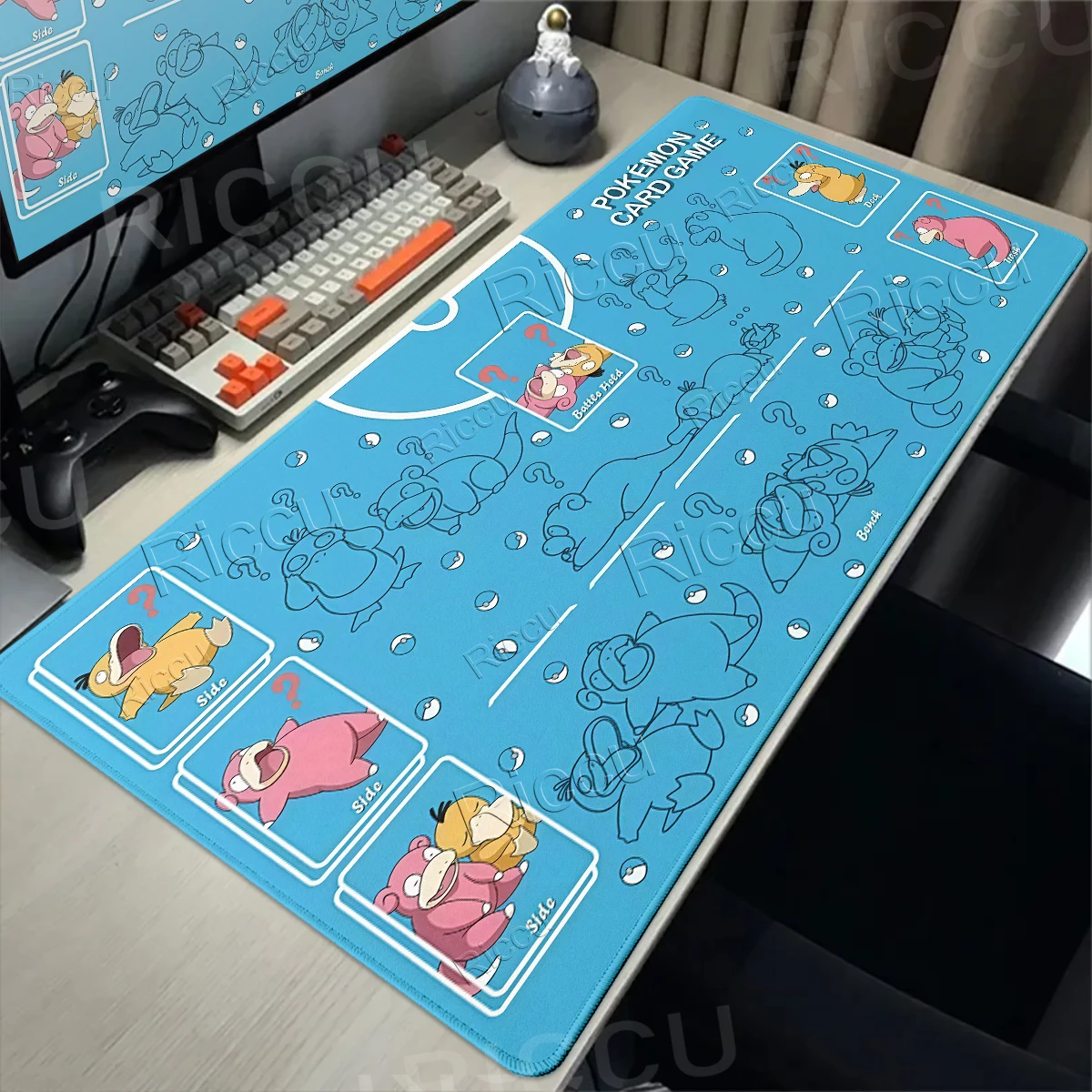 P-pokemon Slowpoke Pattern Cute Cartoon Style Rubber Anti-slip Mats Extended Gaming PC Computer Keyboard Locking Edge XXL Carpet
