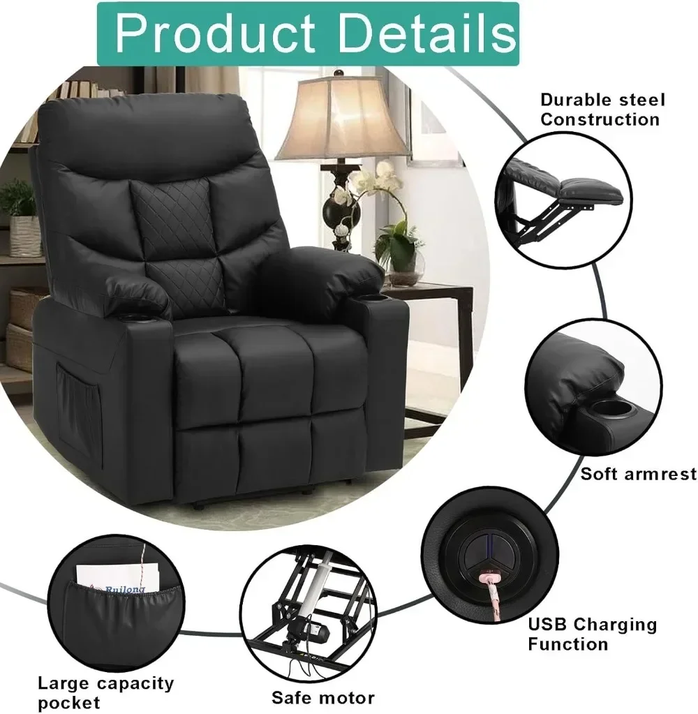 Power Lift Recliner Chair with Massage and Heating for Elderly/Seniors, Electric Recliner Chair Sofa for Living Room with Side