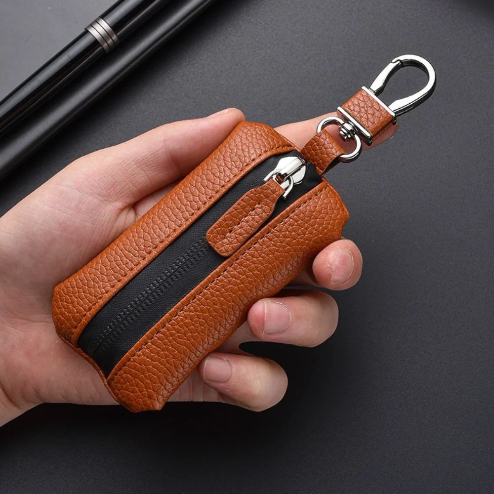 Unisex PU Leather Key Case para carro, porta-chaves, bolso da carteira, bolsa organizadora, grande capacidade, saco com zíper