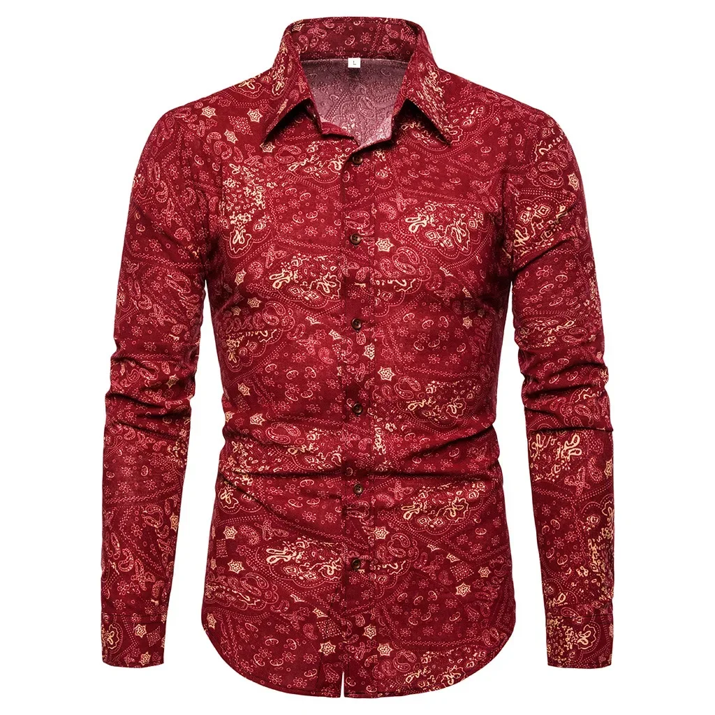 

2023 Spring and Autumn New Men's Long Sleeve Shirt Printed European Beach Blouse Shirt