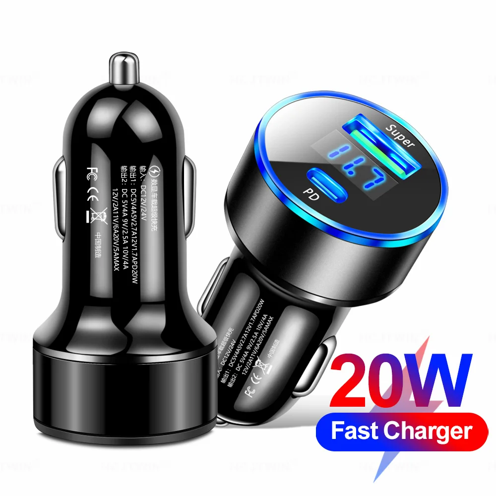 PD 20W Car Charger USB Type C Dual Port USB Mobile Phone Fast Charging For iPhone 14 Xiaomi Samsung iPad Laptops Tablets in Car