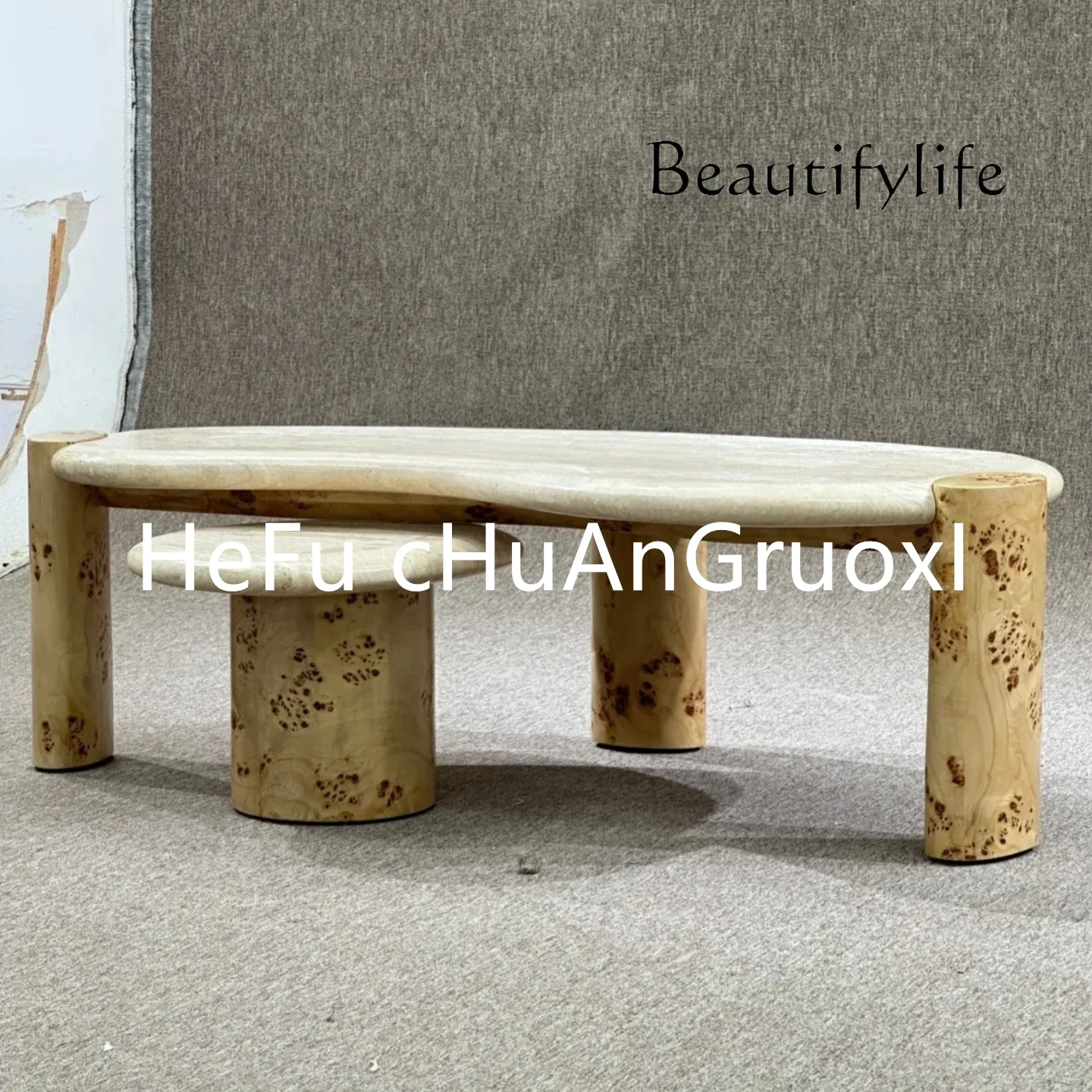 BX 中世風無垢材コーヒーテーブル リビングルーム ホームデザイナー クリエイティブ レトロスタイル 特殊形状ティーテーブル 交渉用テーブル