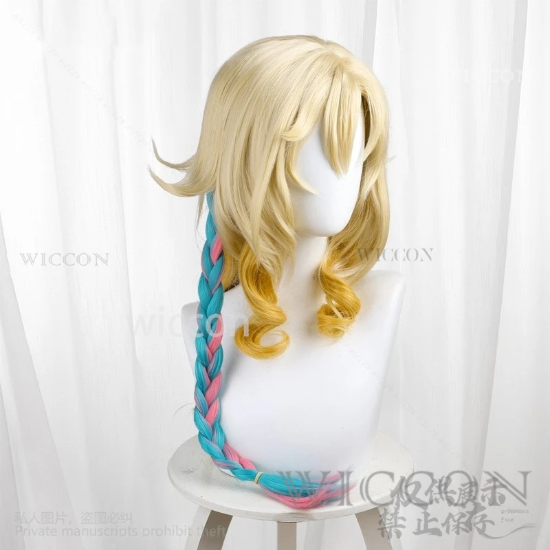 Anime Game Genshin Impact Xilonen Cosplay Wig Golden Yellow Long Hair Animal Furry Headwear Tail Cos Halloween Party For Props