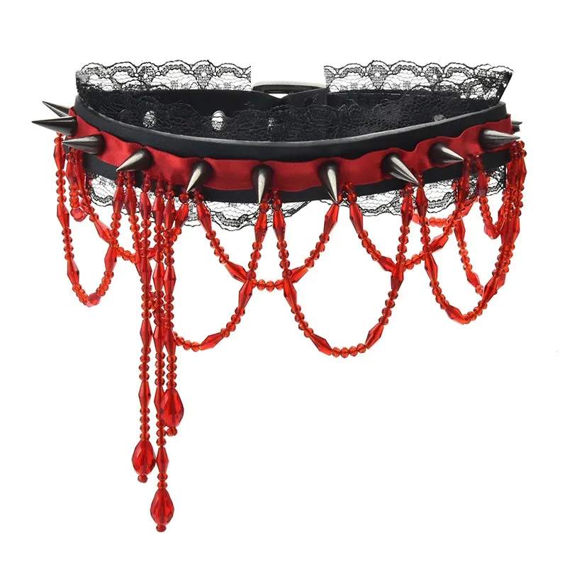 Collana con decorazione per collo da ballo con nappe in pelle nera, accessori per il collo, catena per clavicola da donna, cintura interessante