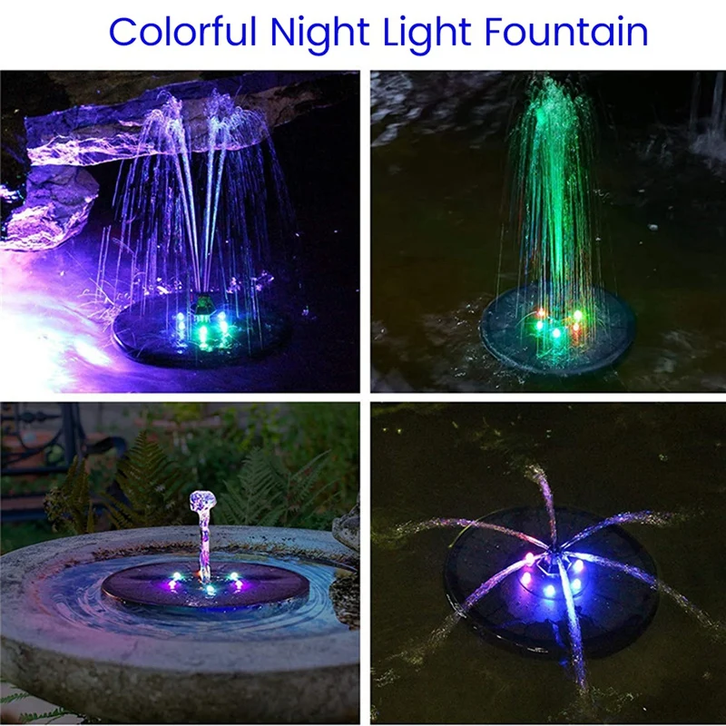 18CM 3.5W Solar Fountain With Color Light 8 Nozzles Solar Bird Bath Fountain For Outdoor Garden Bird Bath Swimming Pool