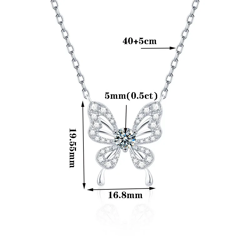 JECIRCON Women 0.5ct Moissanite Necklace High-end S925 Sterling silver Jewelry New Butterfly Pendant Light Luxury Clavicle Chain