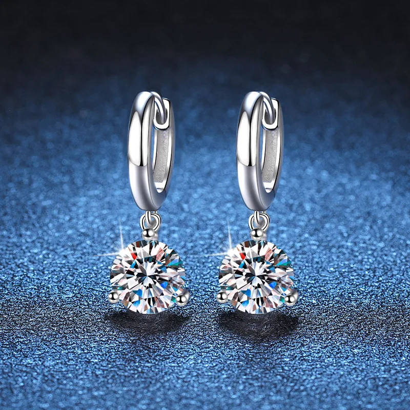 JECIRCON S925 Sterling Silver Drop Earrings Female Classic 3-Claw D Color Moissanite Ear Pendants Light Luxury Diamond Jewelry