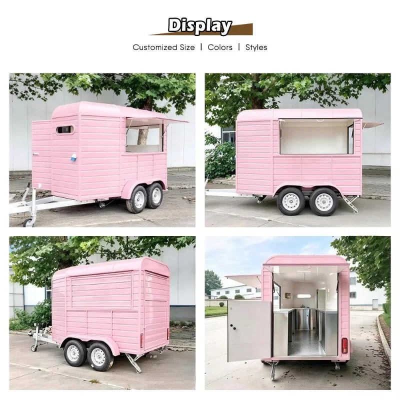 Small Pink Food Truck Horse Trailer Towable Mobile Coffee Juice Dessert Cocktail Bar Concession Trailer For Sale
