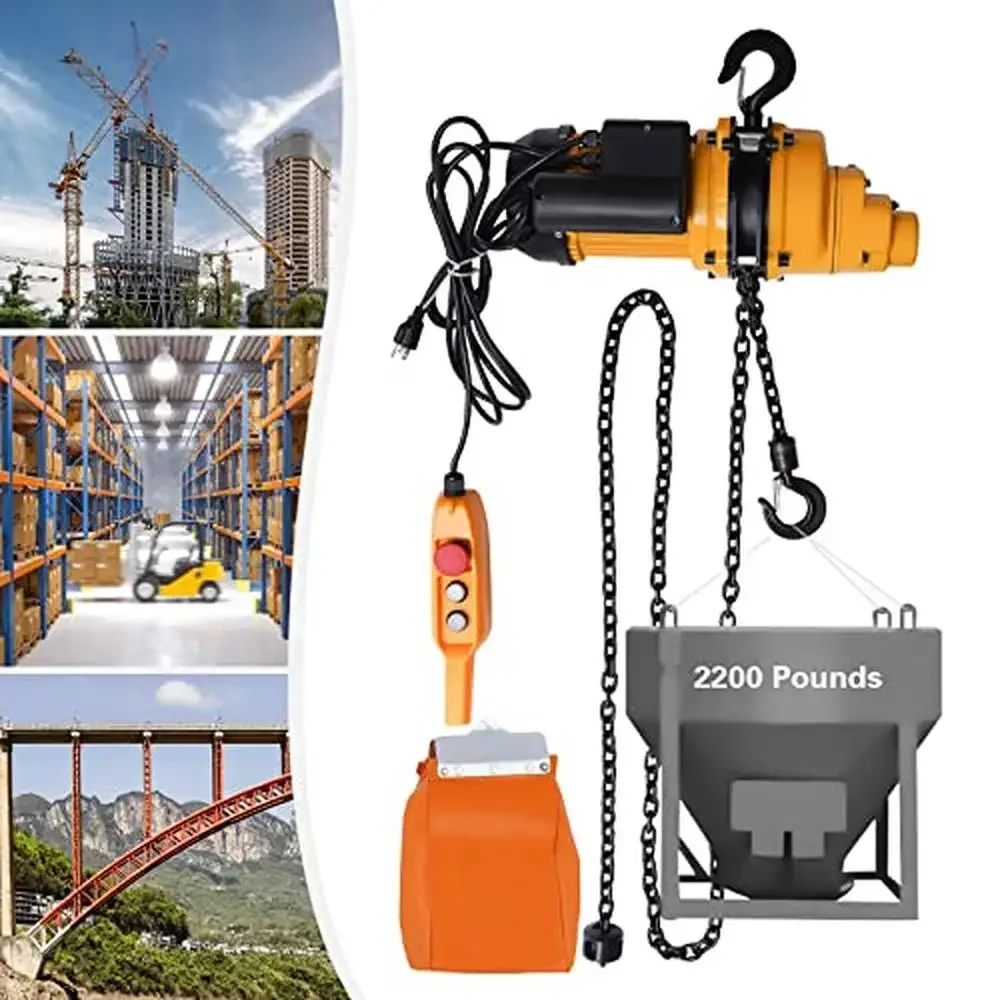 Electric Chain Hoist 2200 lbs Single Phase Overhead Crane Lifting System 13 FT Height 1500W Motor 1100 lbs Load Capacity Safety