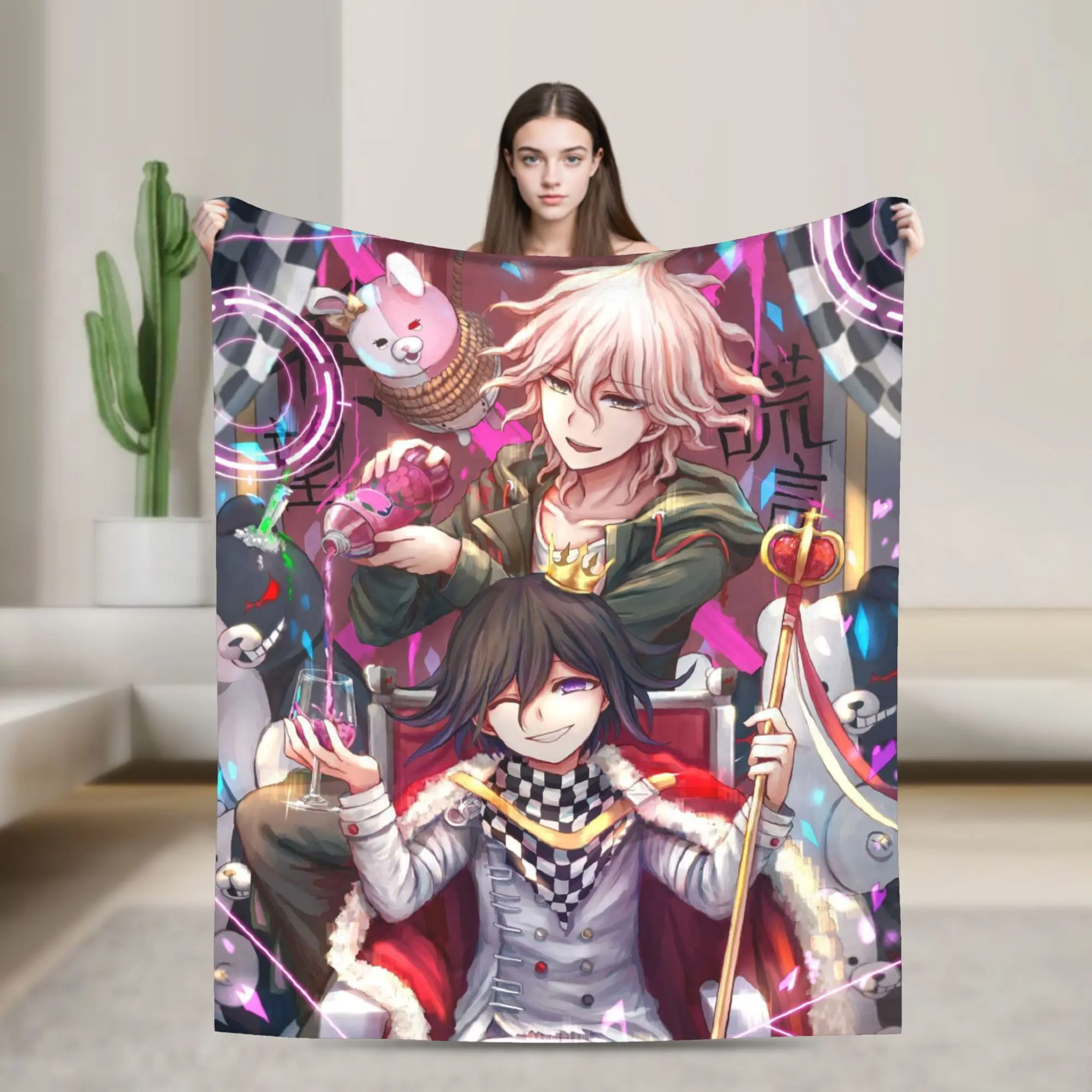 Komaeda Nagito Naegi Makoto Blankets Danganronpa Amine Wool Throw Blankets Bedroom Sofa Portable Soft Warm Bedsprea,