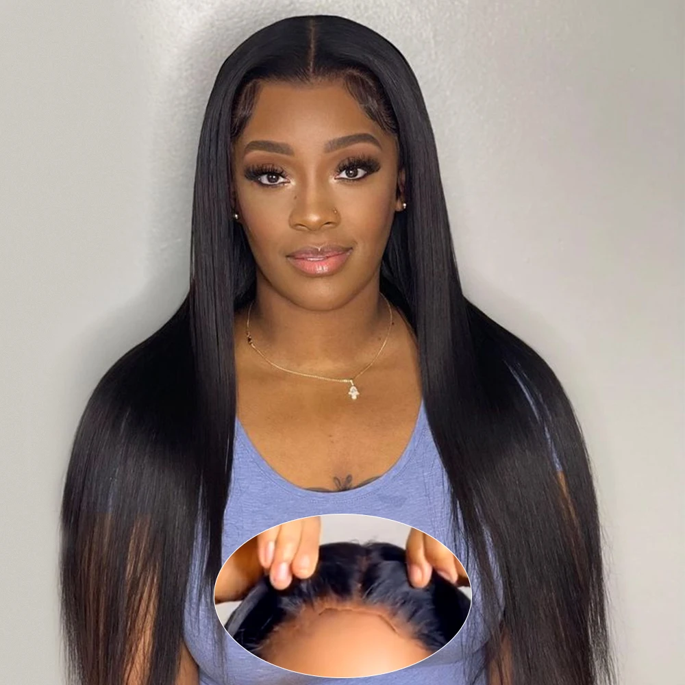 

30 Inch Black Bone Straight Wear and Go Pre Plucked Pre Cut Glueless Wigs Human Hair Ready to Wear Lace Front Wigs Closure Wigs