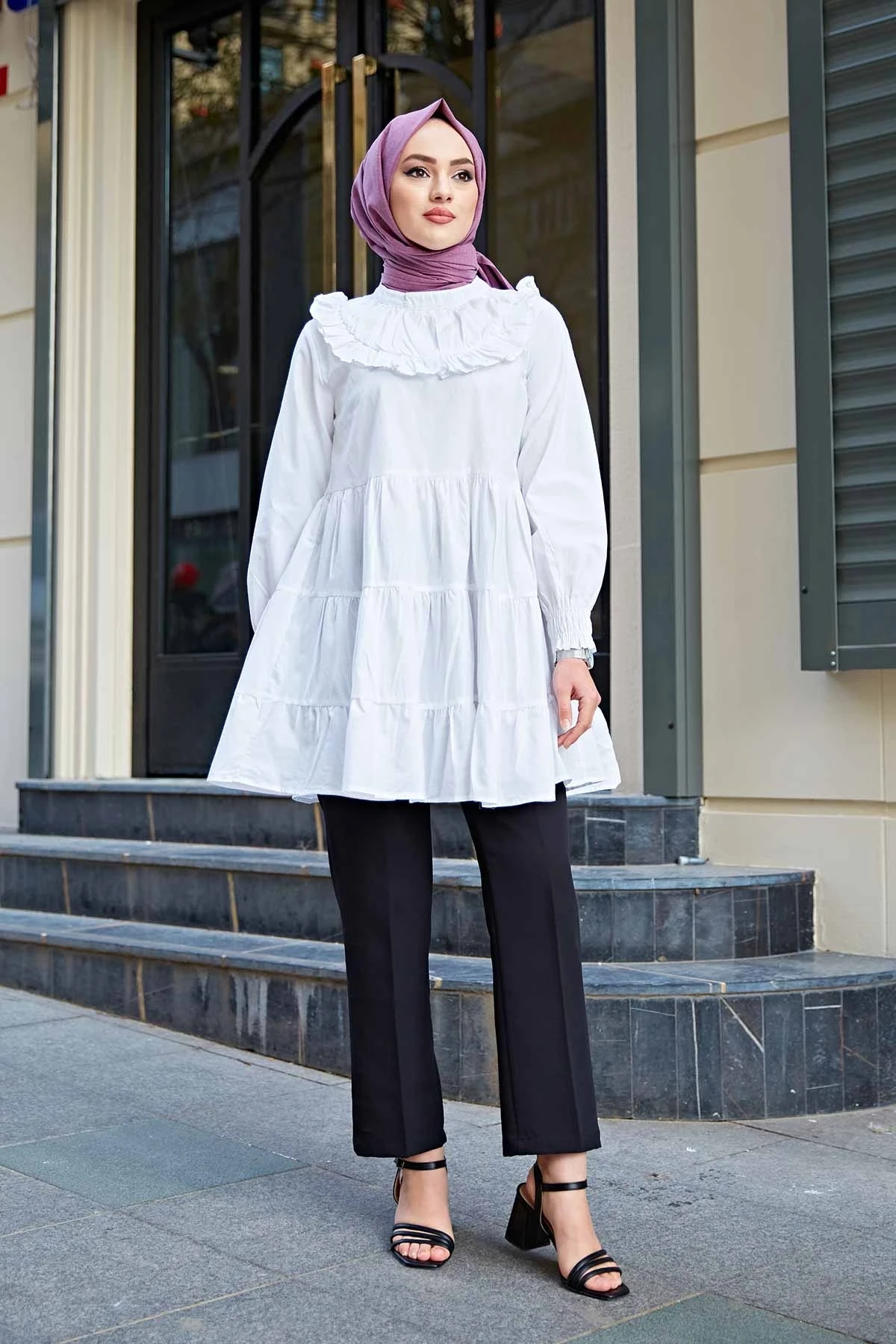 Front Frilled Temporary Shed Tunik MD White