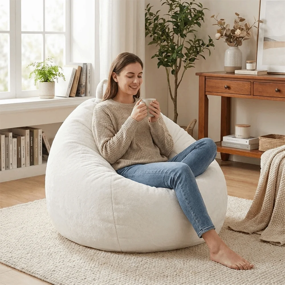 Comfortable Fabric Bean Bag Chair Cover No Filling Removable Lazy Sofa Cover Washable Soft Puff Couch Cover Small Apartments