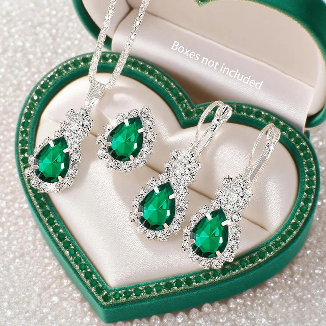 4pc Teardrop Crystal Pendant Necklace Earrings Set