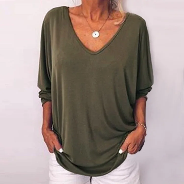 Plus Größe Lose frauen Hemd V-ausschnitt Overhead Drei-Viertel Hülse Casual Weibliche Top Taste Dekoration Gepolsterte Schulter – Detail 4