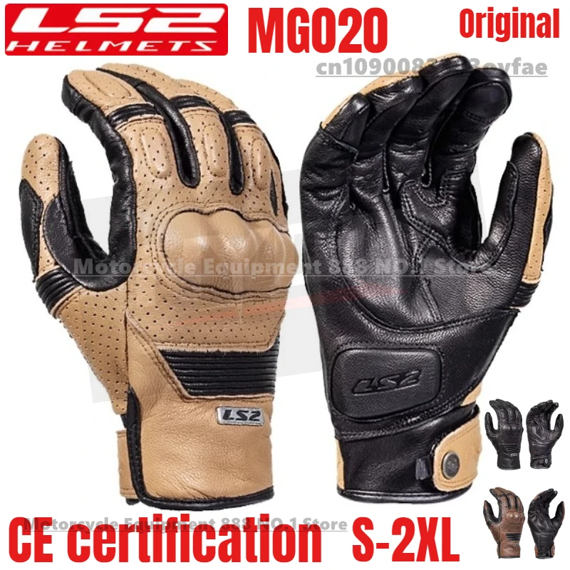 

Original LS2 Motorcycle Gloves MG020 Men Moto Leather Gloves Vintage Brown Black Goatskin Motorbike Gloves CE Certified
