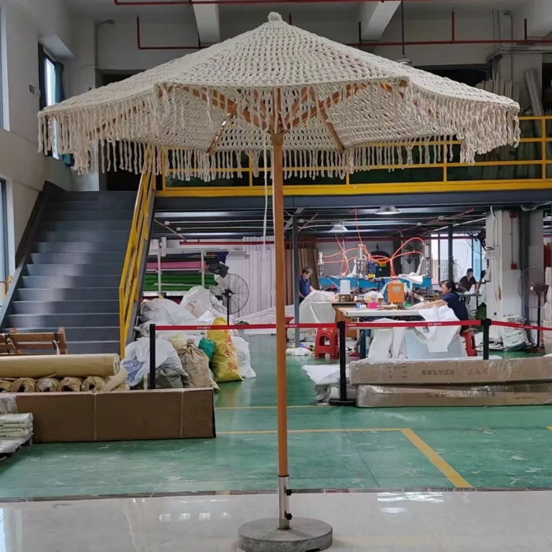 

Outdoor creative cotton rope fringed beach umbrella decorative woven central column umbrella fishing net sun umbrella