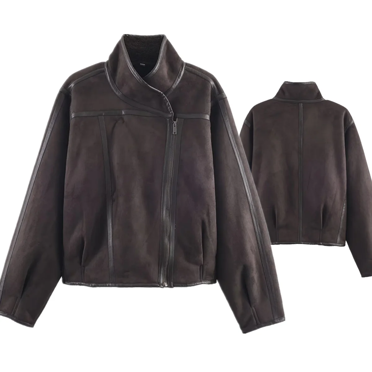 

Dave&Di Fashion Girls Women's Jacket Vintage Woman Clothing Minimalist Winter Coat Leather Jacket Brown Suede Jacket Tops