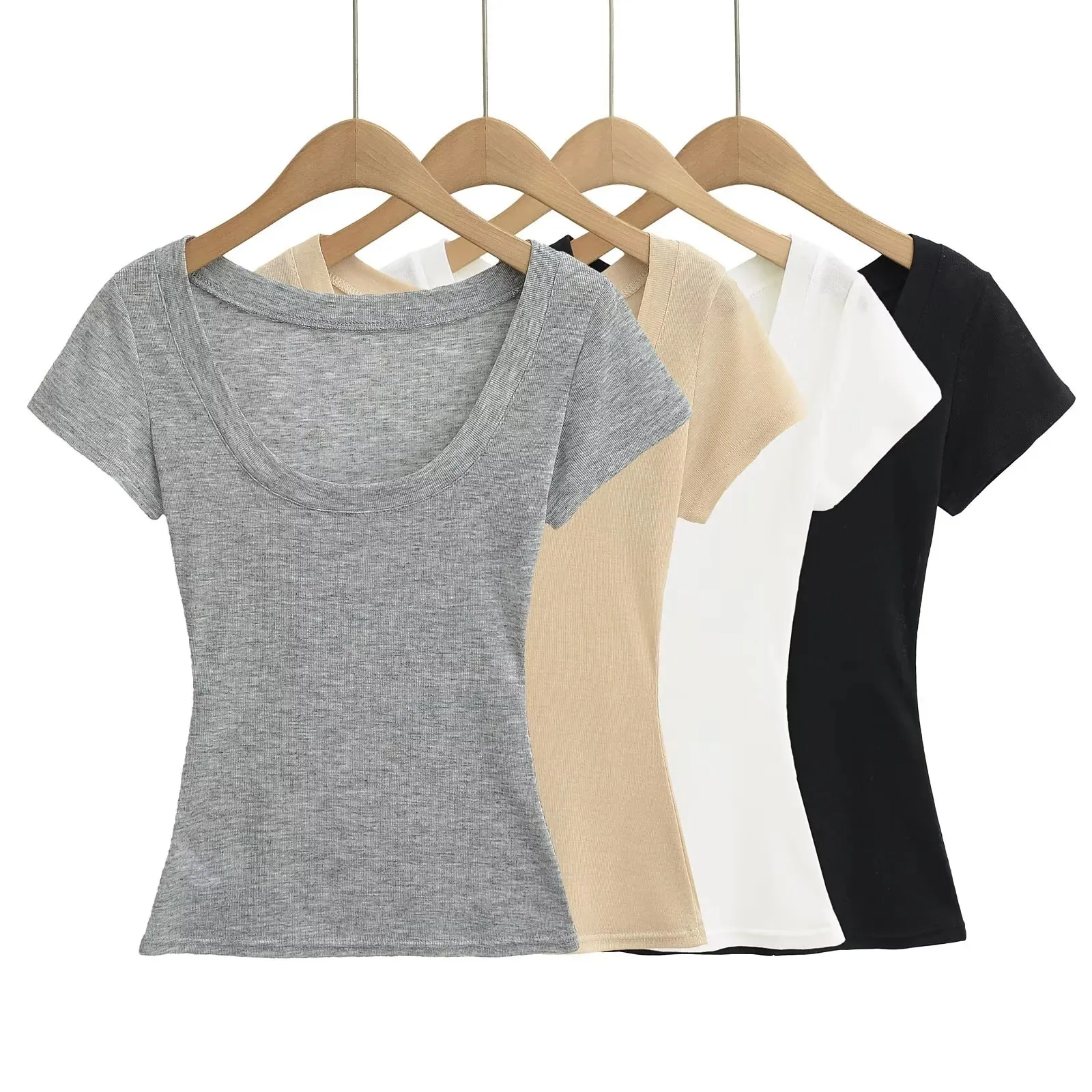 Sexy and pure white floral high-transparency casual style pure desire solid color short-sleeve T-shirt for women waist-cinchin