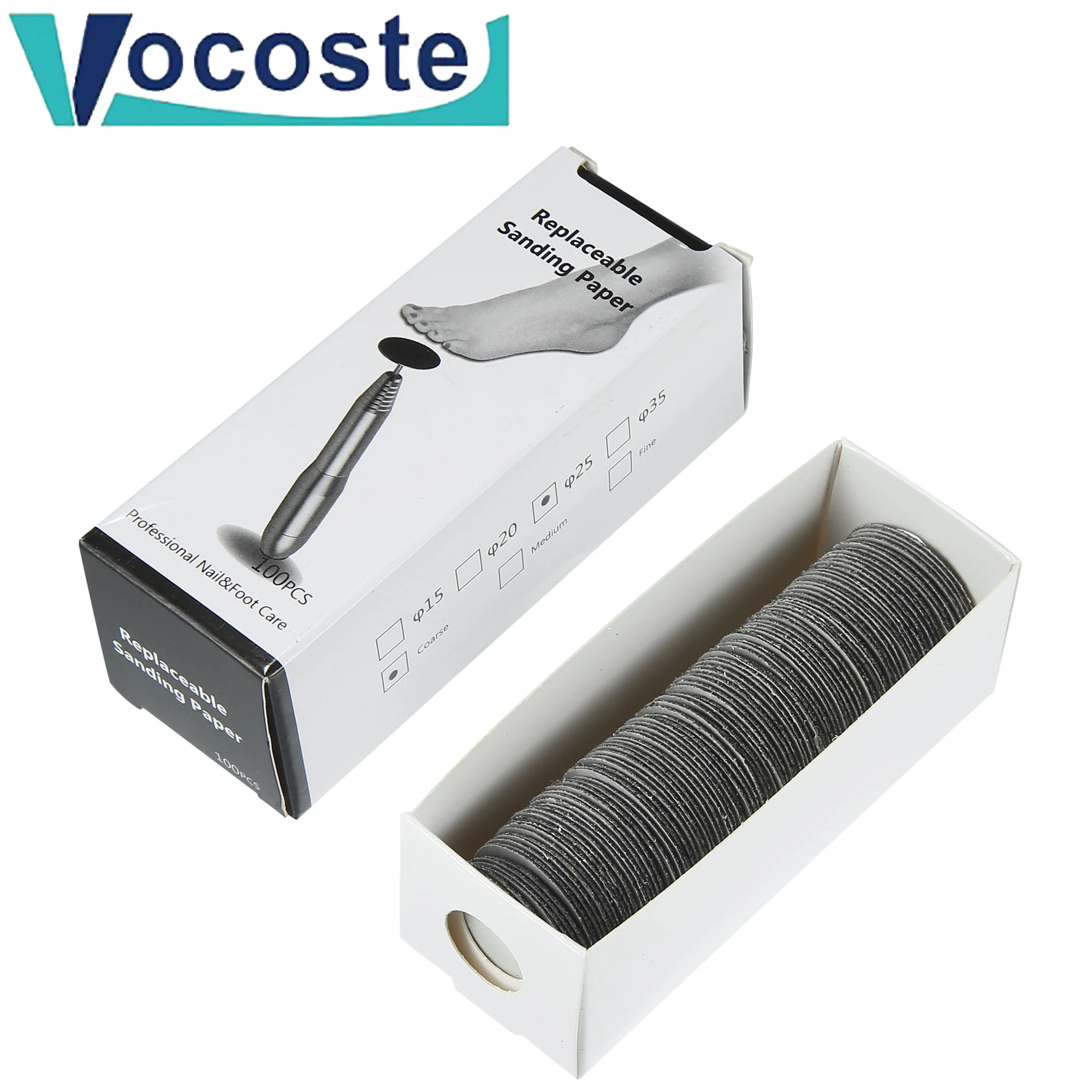 Vocallium 100 sztuk wymień papier ścierny z dyskiem 25mm 35mm 80 Grit Pedicure papier ścierny wiertło do paznokci akcesoria Foot Calluse Tool