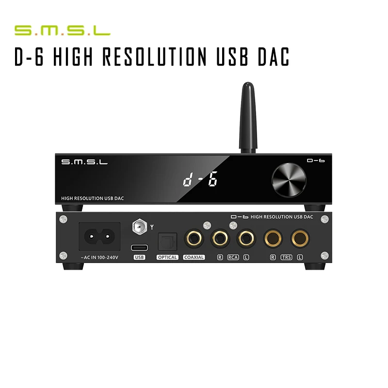 USB Bluetooth декодер SMSL с высоким разрешением Ak4493s, поддержка DSD512 PCM 768 кГц/32 бит D6 DAC Bluetooth 5,1 с дистанционным управлением