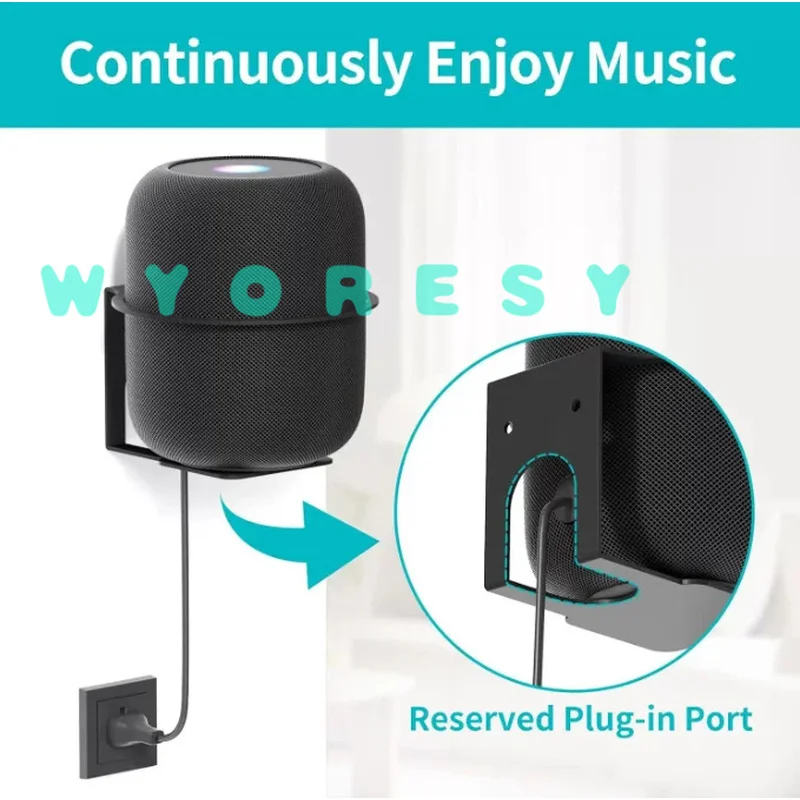 Support mural rotatif robuste et anti-vibrations pour HomePod 1/2 génération optimise la circulation de l'air et complète l'installation du haut-parleur avec câbles.