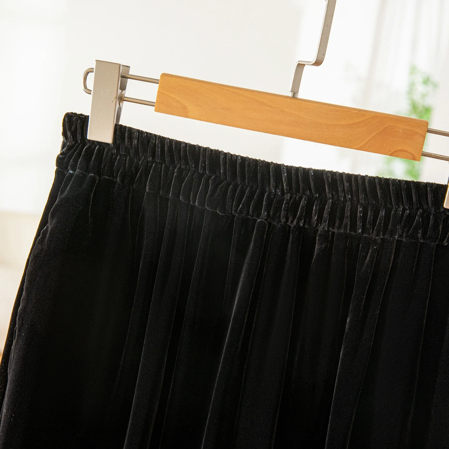 Women's High-end Autumn/Winter Clothing Black 30% Natural Mulberry Silk Velvet Elastic Waist Versatile Casual Wide Leg Pants