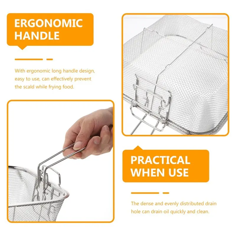 GYTB-Square Stainless Steel Wire Mesh Frying Basket Deep Turkey Fryer Serving Strainer Food Cooking Kitchen Tool