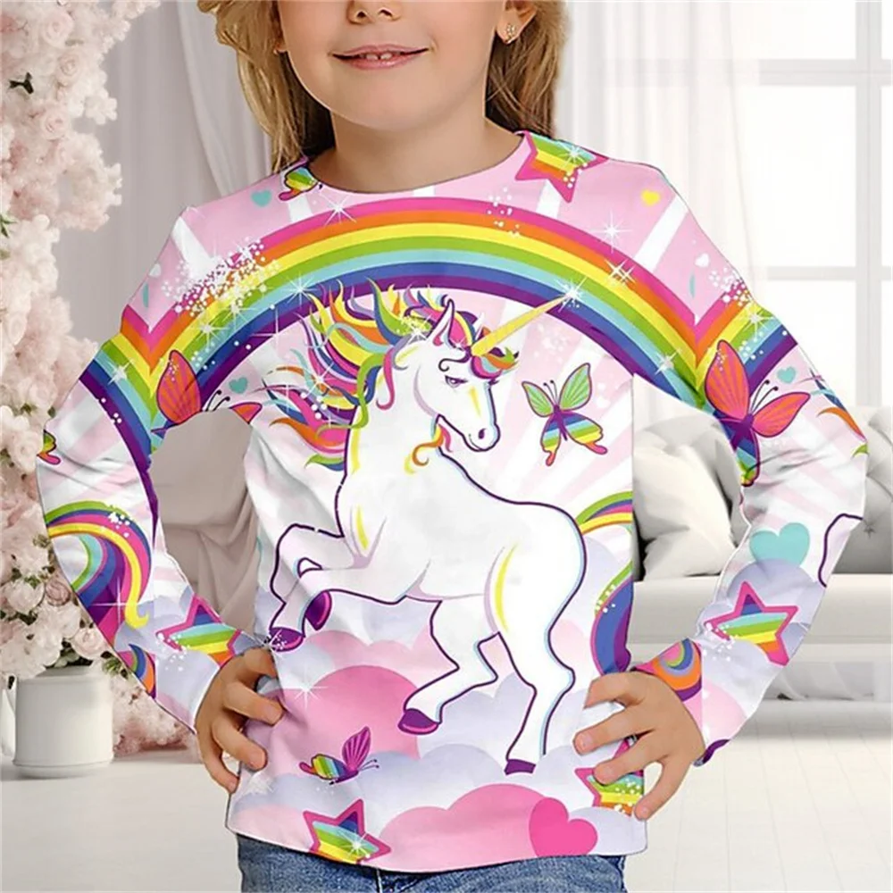 Children's Clothing Girls Unicorn Graphic T Shirts Blouse for Girls Cartoon Girl Long Sleeve T-Shirt O-Neck Tops Girl Tee Shirt