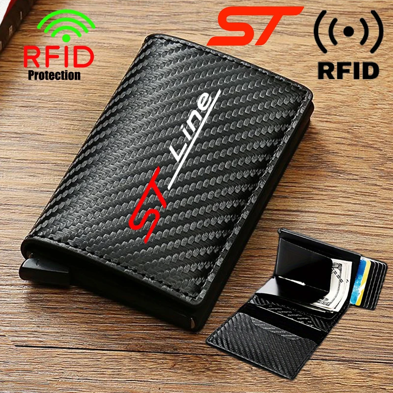 Anti Thief Rfid Credit Card Carbon Fiber Leather PU Men Wallet Gifts For Ford ST STline Fiesta Focus Edition Car KUGA Mondeo Car