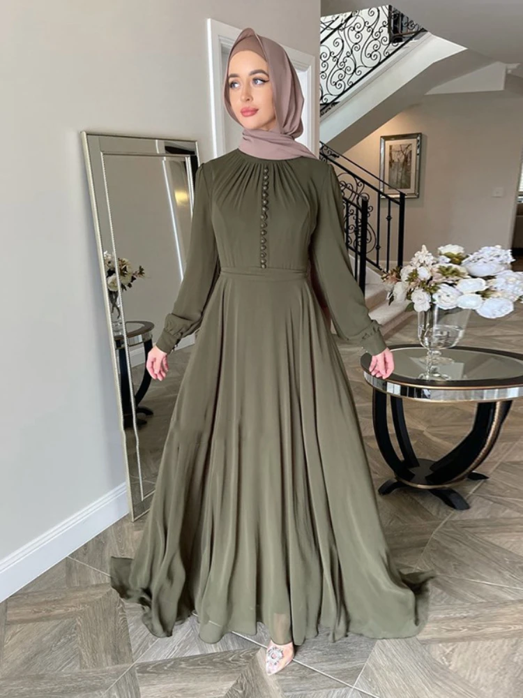 Eid Muslim Dress for Women Chiffon Morocco Abaya Dubai Largos Turkey Islam Kaftan Robe Longue Musulmane Vestidos Ramadan